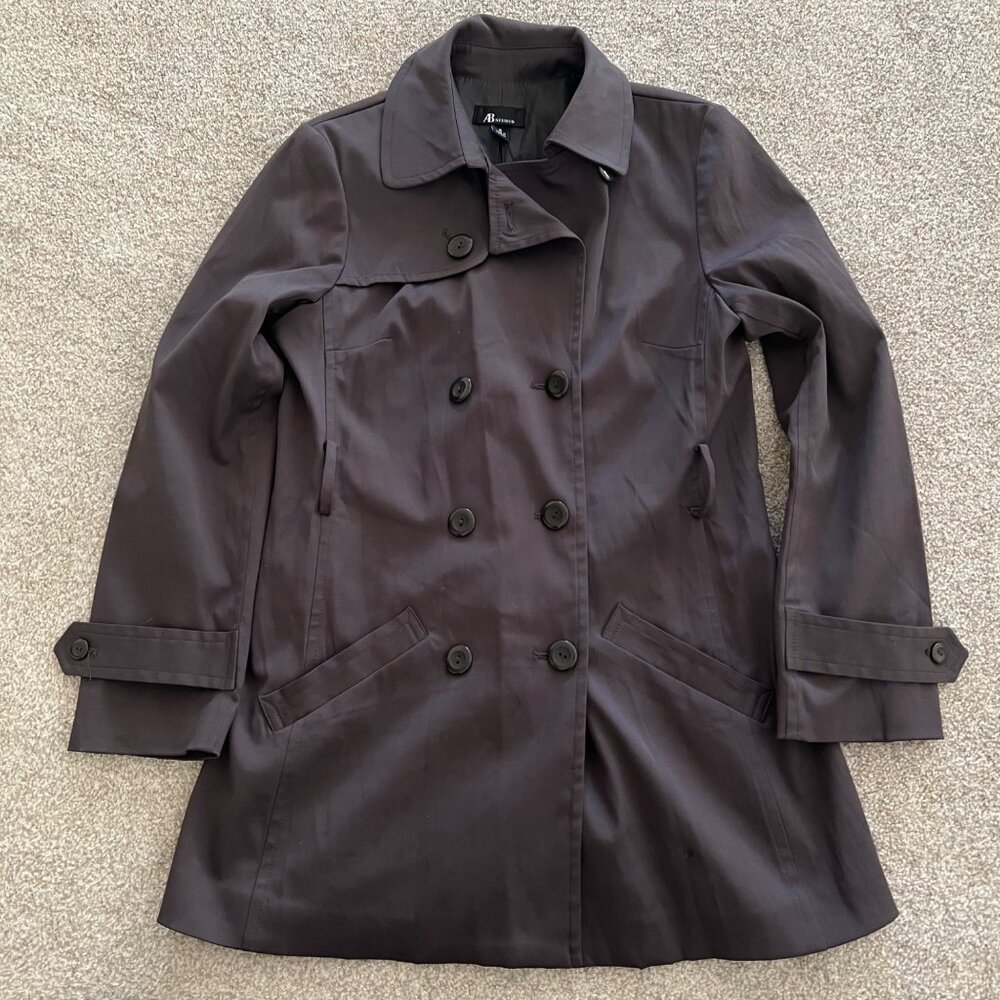 AB Studio Chic Minimalist Double Breasted Dark Gray Belted Overcoat Size 6 NWOT - Picture 7 of 11
